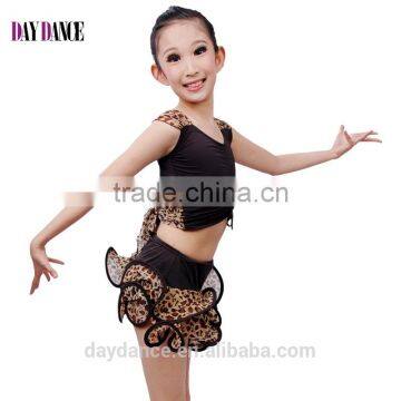 Children Girls Practice Latin Dance Dress Kids Leopard Sexy Vest Skirt Suit