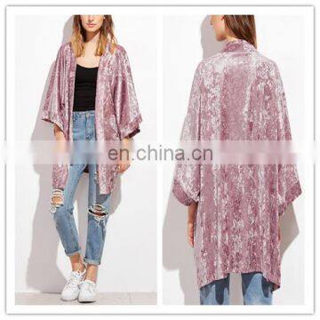 China Women Clothing Manufacturer Fashion Pink Velvet Kimono Cardigan Wholesale