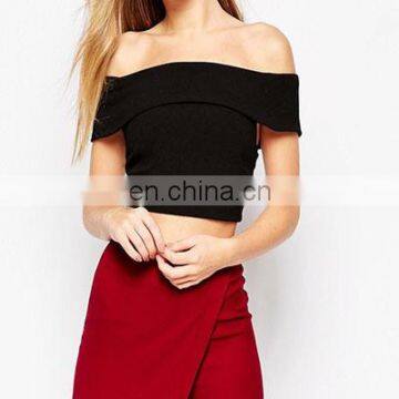 Black color Newest fashion off shoulder crop top for lady