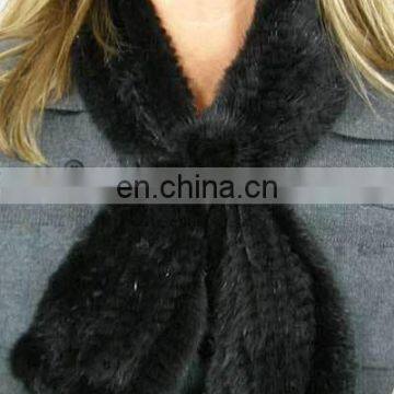 2014 Natural top quality black fashion knitted mink fur scarf