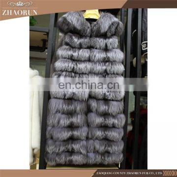 Hot Sell Delicate Fur Coat And Winter Vest /Long Silver Fox Fur Vest Fur Coat With High Quality