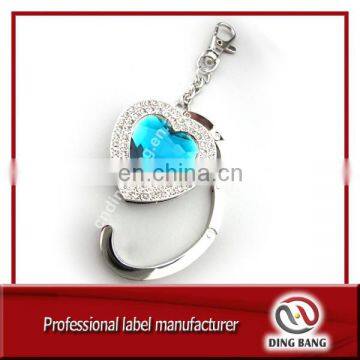 Professional Gifts & Crafts Foldable & Durable Type Fashion Diamond Decoration Heart Shape Blue Acrylic OEM Bag Hanger