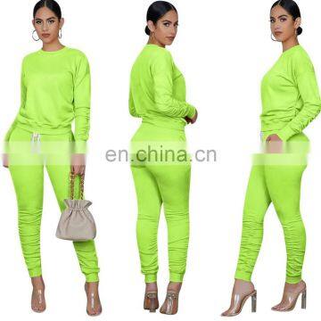 Custom Logo Name Brand Stacked Long Sleeve Crew Neck Sweatshirt With Stacked Legging Two Piece Set Women Clothing photo-6