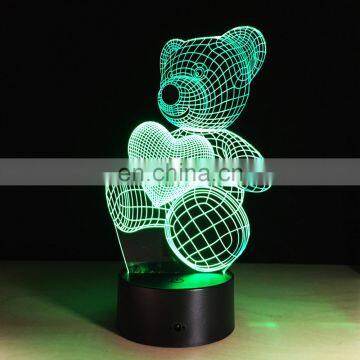 Bear 3d Optical Illusion Acrylic Night Light With Energy-saving