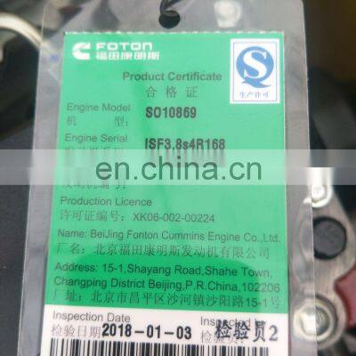 141-168HP Original Water Cooled 4 Cylinder ISF3.8 Vehicle Diesel Engine