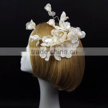 Customized Bridal Hair Accessories Ivory Lace Flower Branch Fascinator Wholesale Quality Choice