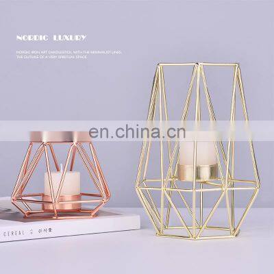 Candle Holder Desk Modern Iron Tapered Wedding Votive Rose Gold Stand Metal Decorative Candle Holder Candlesticks For Home Decor