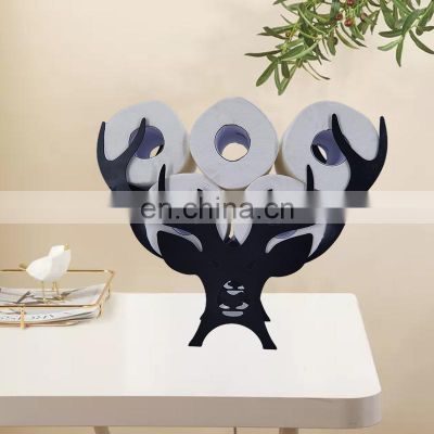 New Decorative Farmhouse Floor Double Roll Cow Reserve Metal Funny Black Standing Toilet Paper Holder