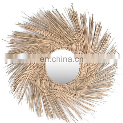 High Quality Straw Decor Boho Seagrass Round Mirror Bohemian Art Decor Manufacturer Vietnam Cheap Wholesale