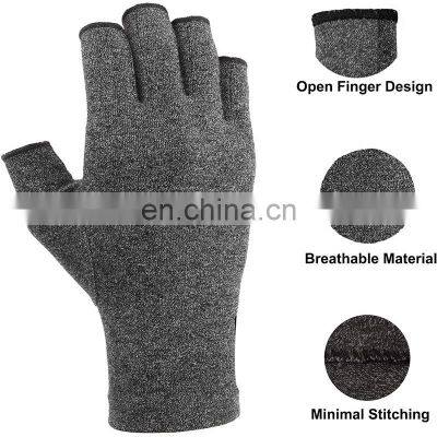 Men Women Grey Half Finger Hands Cotton Compression Arthritis Gloves For Pain Relief photo-5