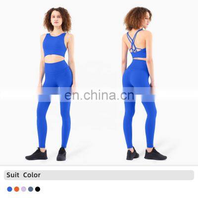 Workout Fitness Yoga Set For Women Two Piece High Waist Leggings Lightweight Double Hip Line