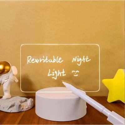 3D Acrylic Luminous Wooden Plastic USB DIY Message Board Tablet Board Bedroom night light lamp with pen