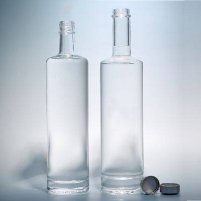 Wholesale 1000ml Empty Cork Sealed Clear Round Glass Liquor Bottle for Vodka Whisky Tequila Gin Rum Brandy