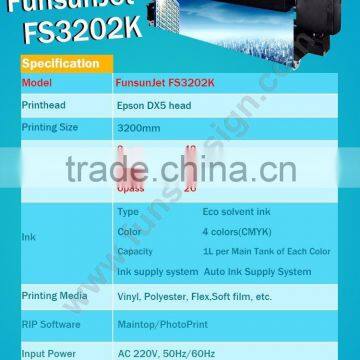 Heavy Duty Funsunjet FS3202K 3.2m / 10ft Outdoor and Indoor Advertising Printing Machine With Two DX5 Heads 1440dpi photo-2