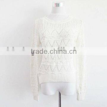 girl fashionable jacquard white knited pullover shirt