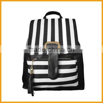 Korea Pattern Pu Leather Rucksack Black White Stripe Backpack