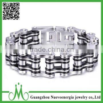 Black Silver Stainless Steel Chain Bicycle Link Bracelet Men Jewelry Wide Cuff Chain Bracelet