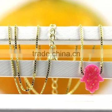 Stunningly Synthetic OP42 Hamsa/Hand Opal 18K Plated 925 Sterling Silver Chain Necklace photo-3