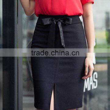 black wholesale elegant business women skirts High Waist Long Split Wrap Office Ladies boutique Girls Belted Pencil Skirt formal