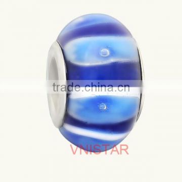 Vnistar stainless steel core blue color glass beads fit for european bracelet&DIY jewelry PGS001