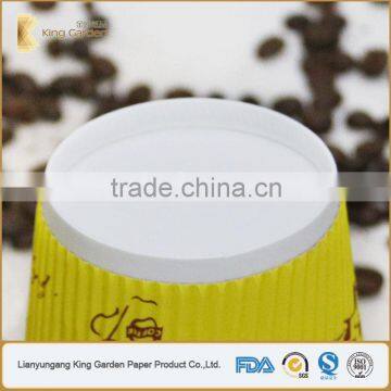 Yellow Color Logo Printed Ripple Wall Paper Coffee Cups With Lids