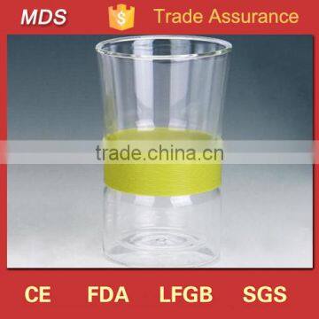 Factory price double wall glass tumbler cup with silicone sleeve