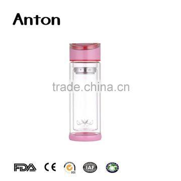 10oz high quality glass bottle with tea straier double wall glass water bottle with tea filter infuser