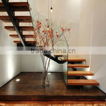 Wood Treads Frameless Glass Balustrade Floatingl Indoor Stairs--YUDI YD-MF001 photo-3