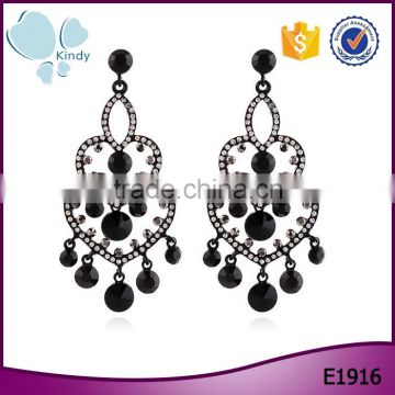 American and European popular heart shape black painting crystal pendant earring