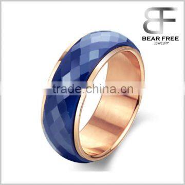 New Blue Color Ceramic Ring Faceted & Rose Gold Tone Rotatable Engagement Wedding Band