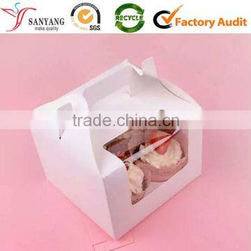 Foldable White Paper Square Birthday Cake Boxes With Clear Window