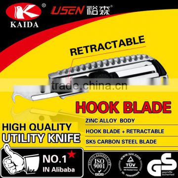 tool cutter Auto Retractable Safety hook Blade Zinc alloy Multipurpose Utility Cutter Knife