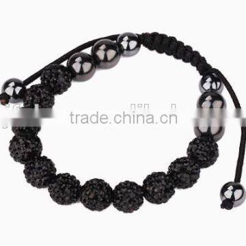 hot sale black clay crystals beaded braided cotton cord bracelet