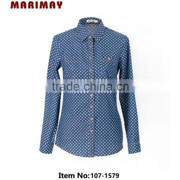 Buy direct from china factory denim shirt casual dot print denim shirts wholesale