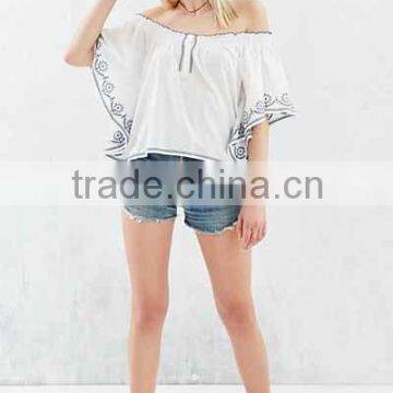 Low MOQ Summer Design Ladies off Shoulder Embroidred Tank Tops photo-3