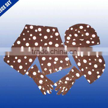 Round dot printed fashional winter fleece scarf hat gloves sets