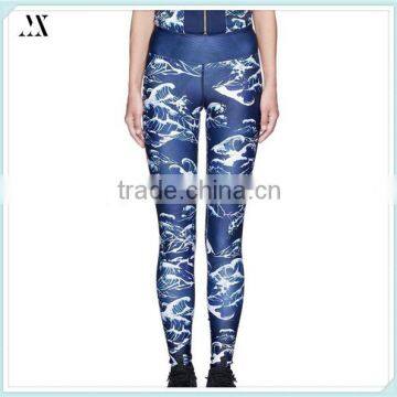 2016 Wholesale Custom Ladies Leggings Wave Print Active Leggings With Eclectic Style