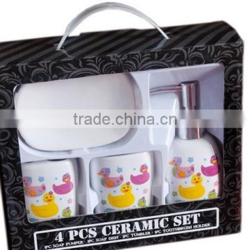 hot sale Colorful duck design printed 4pcs bath set Ceramic set