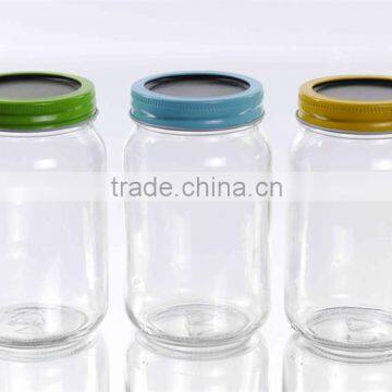 16oz Mason Jar With Colored Double Lid