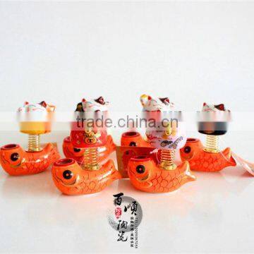 Golden Fish Base Ceramic Lucky Cat for Car Decoration Colors to Choose Fortune Cat photo-5