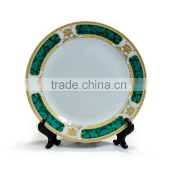 Sublimation custom printing 8 Inch ceramic Plate With Gold and Green Rim