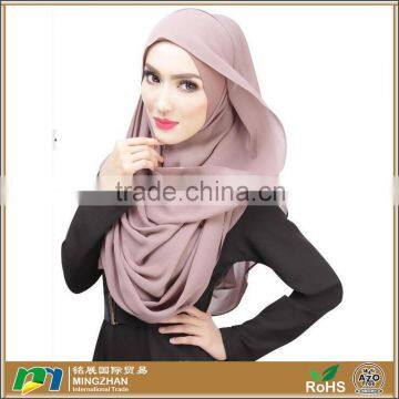 Womens Lightweight Solid Color Chiffon Cotton Instant Hijab Scarf Easy Wear