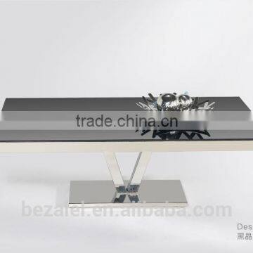 Glass Top Stainless Steel V-shape Foot Tea Table