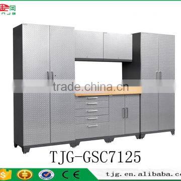 TJG-GSC7125 Wholesale Garage Shelves System Storage Cabinets With Silver Diamond Plate Doors