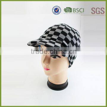 Acrylic Knitted Hat Cap Custom jacquard pattern Blank Beanie with Visor
