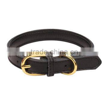 Black genuine leather puppy cat dog collar luxury customised leather collar