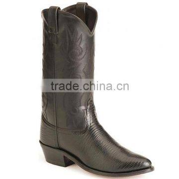 Black cognac fancy stitched manmade shaft leather lizard printed western cowboy boots