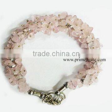 Wholesale Rose Quartz Chips Fuse Wire Bracelet | Agate Jewelry For Sale | handmade bracelets Wholesale