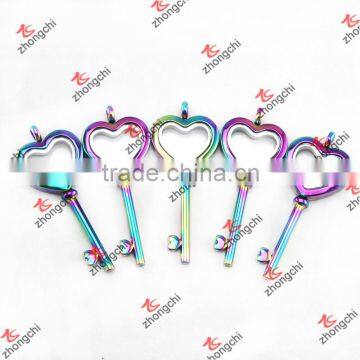 Heart Key Memory Locket Pendant floating key locket Rainbow Color