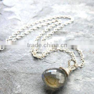 Labradorite Sterling Silver Teardrop Faceted Gemstone Necklace